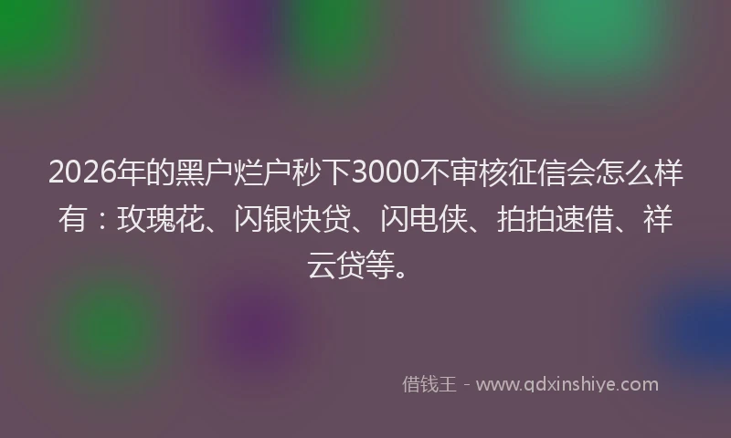 2026年的黑户烂户秒下3000不审核征信会怎么样有：玫瑰花、闪银快贷、闪电侠、拍拍速借、祥云贷等。