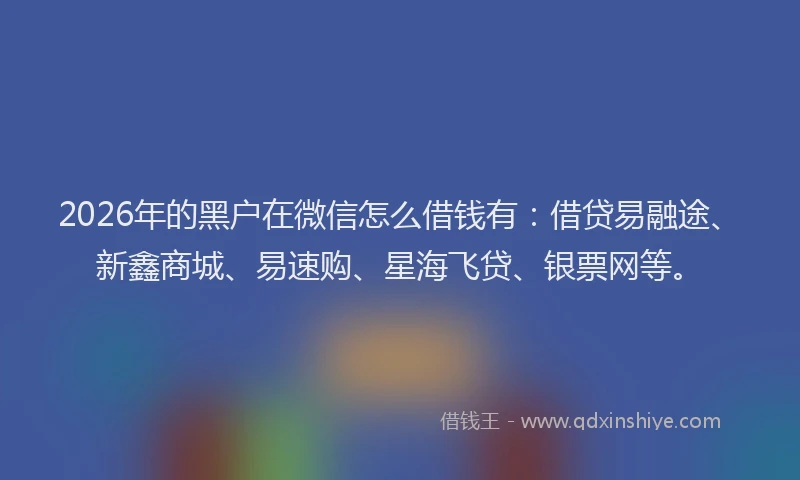 2026年的黑户在微信怎么借钱有：借贷易融途、新鑫商城、易速购、星海飞贷、银票网等。