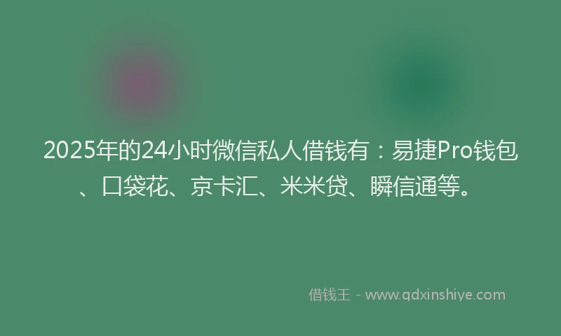 2025年的24小时微信私人借钱有:易捷Pro钱包、口袋花、京卡汇、米米贷、瞬信通等。