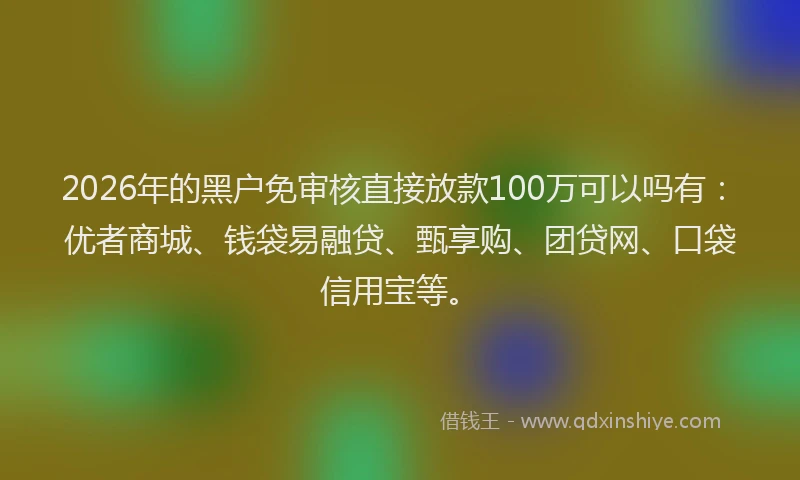 2026年的黑户免审核直接放款100万可以吗有：优者商城、钱袋易融贷、甄享购、团贷网、口袋信用宝等。
