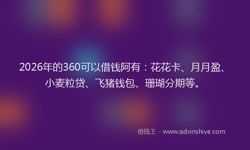 2026年的360可以借钱阿有：花花卡、月月盈、小麦粒贷、飞猪钱包、珊瑚分期等。