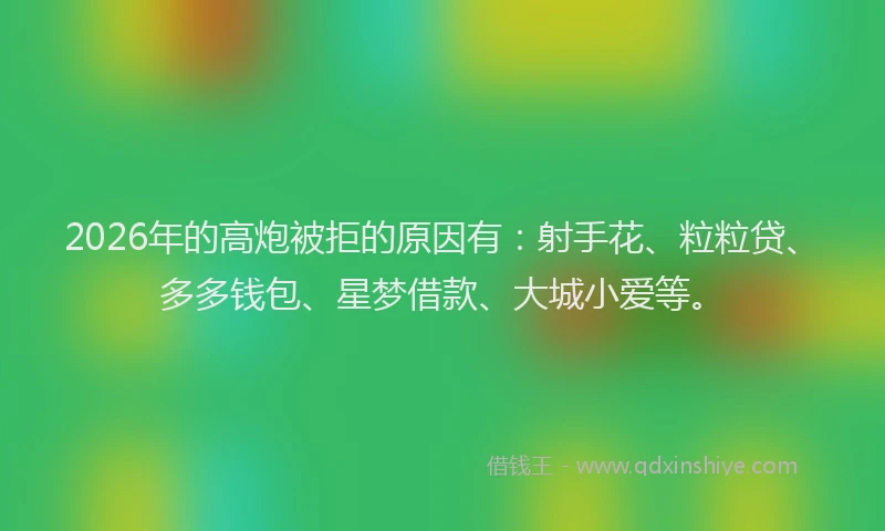 2026年的高炮被拒的原因有：射手花、粒粒贷、多多钱包、星梦借款、大城小爱等。