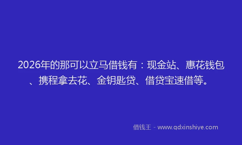 2026年的那可以立马借钱有：现金站、惠花钱包、携程拿去花、金钥匙贷、借贷宝速借等。
