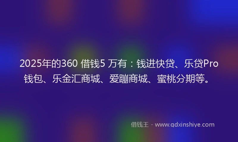 2025年的360 借钱5 万有：钱进快贷、乐贷Pro钱包、乐金汇商城、爱蹦商城、蜜桃分期等。