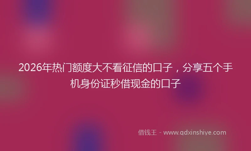 2026年热门额度大不看征信的口子，分享五个手机身份证秒借现金的口子