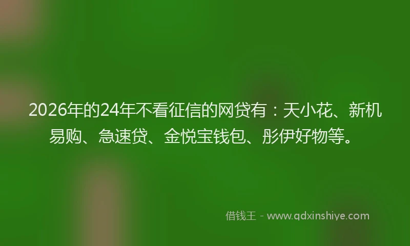 2026年的24年不看征信的网贷有：天小花、新机易购、急速贷、金悦宝钱包、彤伊好物等。