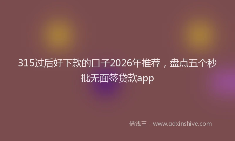 315过后好下款的口子2026年推荐，盘点五个秒批无面签贷款app