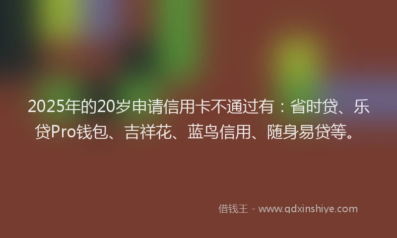 2025年的20岁申请信用卡不通过有：省时贷、乐贷Pro钱包、吉祥花、蓝鸟信用、随身易贷等。