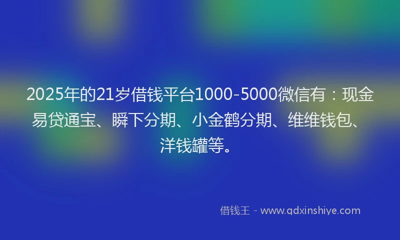 2025年的21岁借钱平台1000-5000微信有：现金易贷通宝、瞬下分期、小金鹤分期、维维钱包、洋钱罐等。
