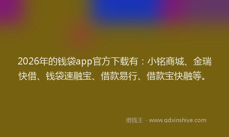 2026年的钱袋app官方下载有：小铭商城、金瑞快借、钱袋速融宝、借款易行、借款宝快融等。