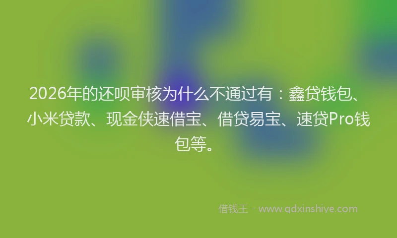 2026年的还呗审核为什么不通过有：鑫贷钱包、小米贷款、现金侠速借宝、借贷易宝、速贷Pro钱包等。