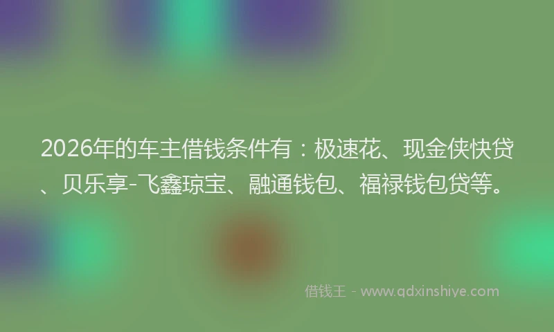 2026年的车主借钱条件有：极速花、现金侠快贷、贝乐享-飞鑫琼宝、融通钱包、福禄钱包贷等。