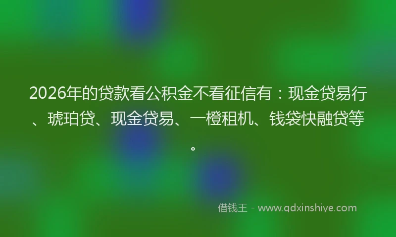 2026年的贷款看公积金不看征信有：现金贷易行、琥珀贷、现金贷易、一橙租机、钱袋快融贷等。