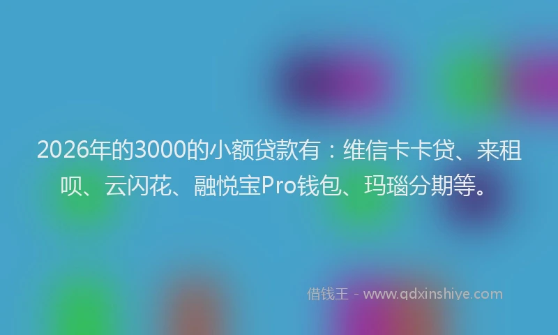 2026年的3000的小额贷款有：维信卡卡贷、来租呗、云闪花、融悦宝Pro钱包、玛瑙分期等。
