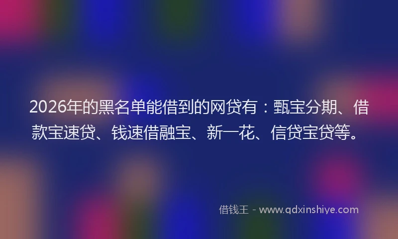 2026年的黑名单能借到的网贷有：甄宝分期、借款宝速贷、钱速借融宝、新一花、信贷宝贷等。