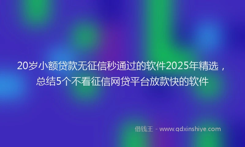 20岁小额贷款无征信秒通过的软件2025年精选，总结5个不看征信网贷平台放款快的软件