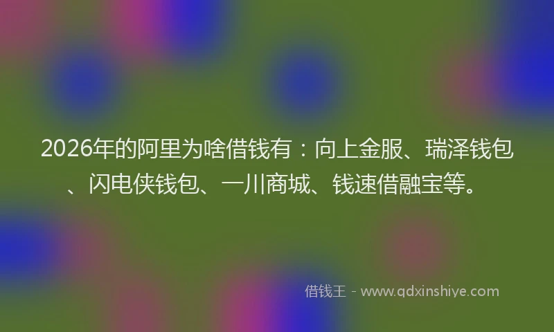 2026年的阿里为啥借钱有：向上金服、瑞泽钱包、闪电侠钱包、一川商城、钱速借融宝等。