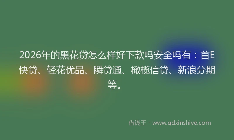 2026年的黑花贷怎么样好下款吗安全吗有：首E快贷、轻花优品、瞬贷通、橄榄信贷、新浪分期等。