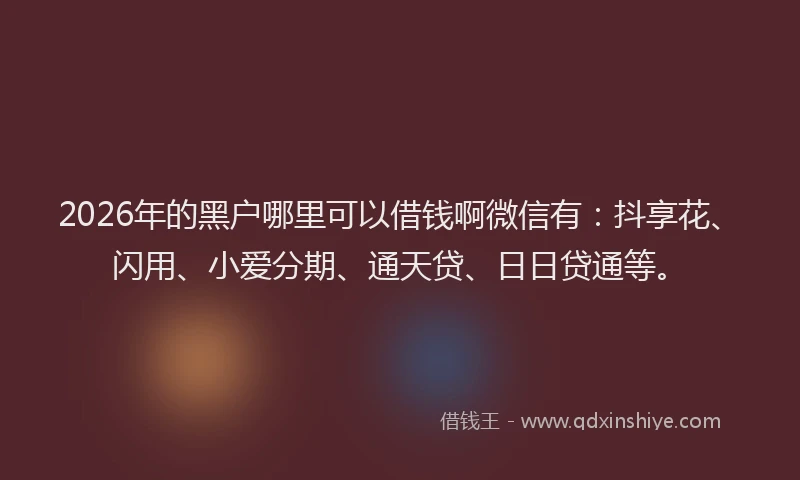 2026年的黑户哪里可以借钱啊微信有:抖享花、闪用、小爱分期、通天贷、日日贷通等。