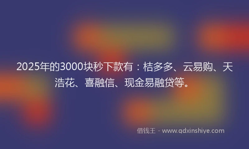 2025年的3000块秒下款有：桔多多、云易购、天浩花、喜融信、现金易融贷等。