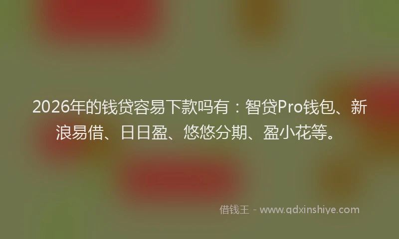 2026年的钱贷容易下款吗有:智贷Pro钱包、新浪易借、日日盈、悠悠分期、盈小花等。