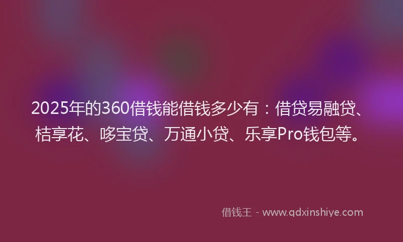 2025年的360借钱能借钱多少有：借贷易融贷、桔享花、哆宝贷、万通小贷、乐享Pro钱包等。