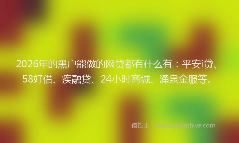2026年的黑户能做的网贷都有什么有：平安i贷、58好借、疾融贷、24小时商城、涌泉金服等。
