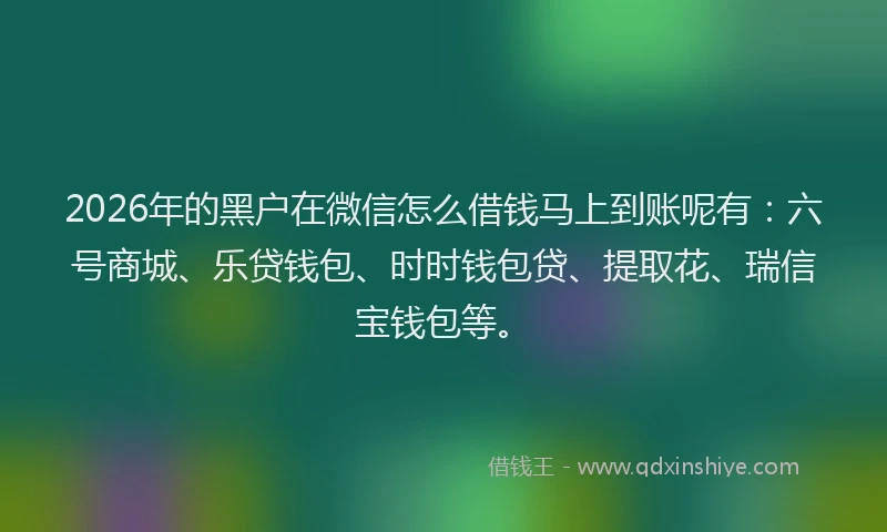 2026年的黑户在微信怎么借钱马上到账呢有：六号商城、乐贷钱包、时时钱包贷、提取花、瑞信宝钱包等。