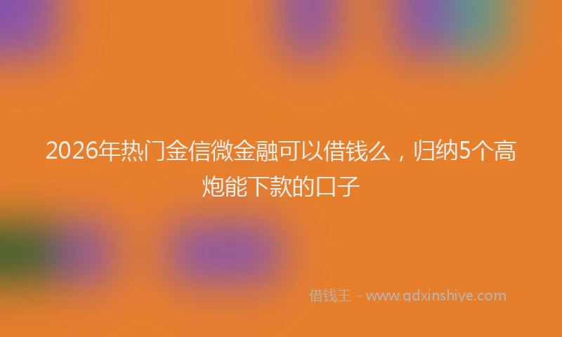 2026年热门金信微金融可以借钱么,归纳5个高炮能下款的口子