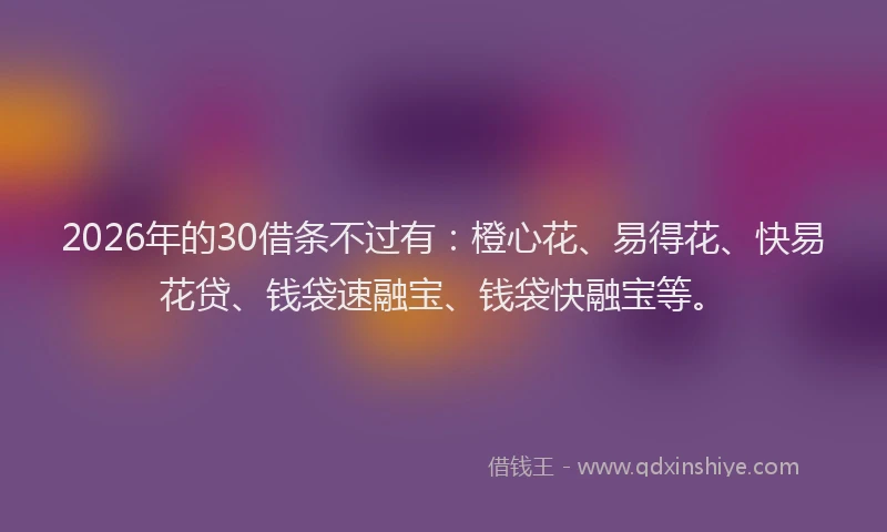 2026年的30借条不过有：橙心花、易得花、快易花贷、钱袋速融宝、钱袋快融宝等。