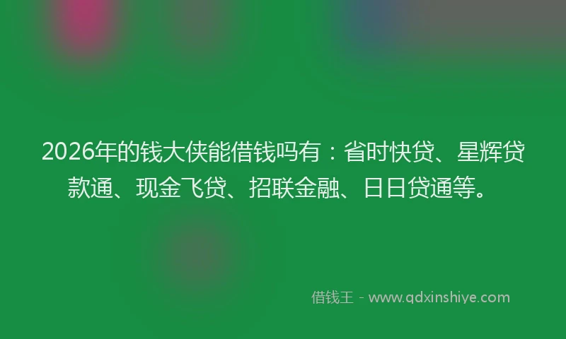 2026年的钱大侠能借钱吗有：省时快贷、星辉贷款通、现金飞贷、招联金融、日日贷通等。