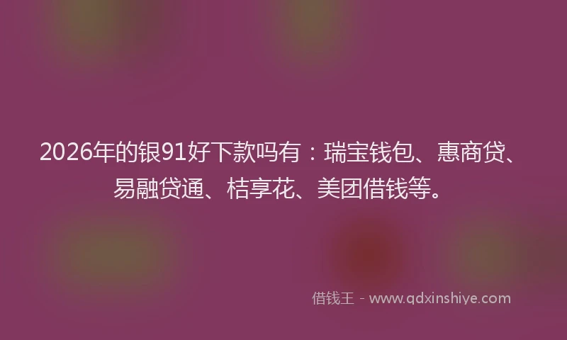 2026年的银91好下款吗有：瑞宝钱包、惠商贷、易融贷通、桔享花、美团借钱等。