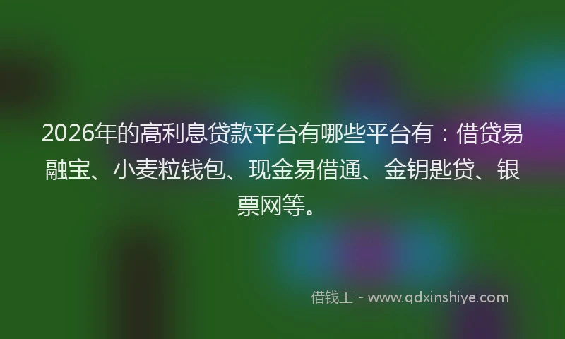 2026年的高利息贷款平台有哪些平台有：借贷易融宝、小麦粒钱包、现金易借通、金钥匙贷、银票网等。