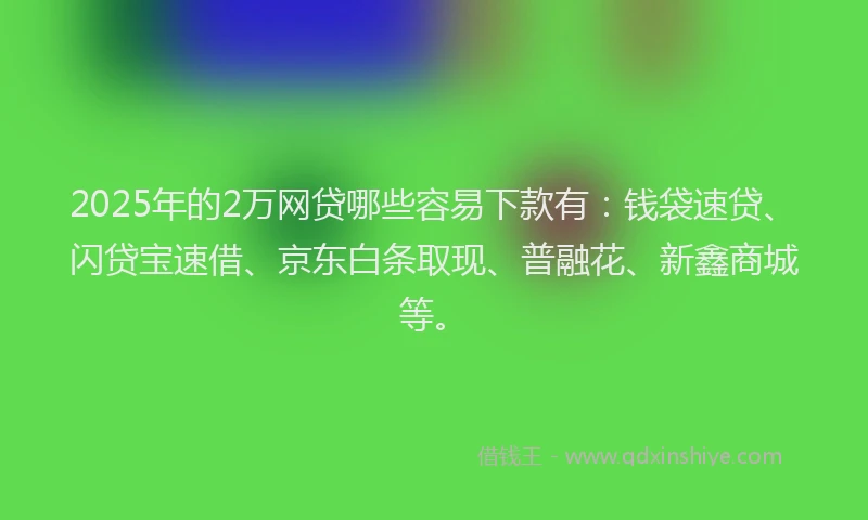2025年的2万网贷哪些容易下款有：钱袋速贷、闪贷宝速借、京东白条取现、普融花、新鑫商城等。