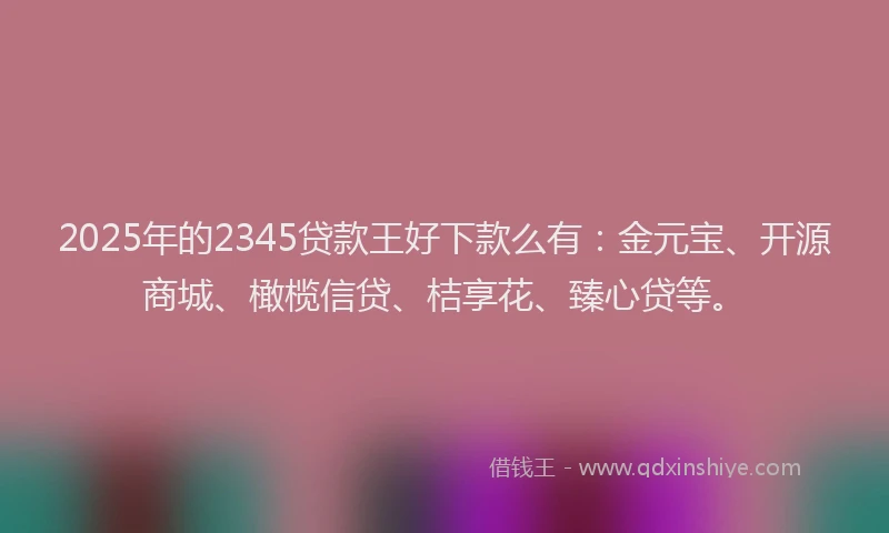 2025年的2345贷款王好下款么有：金元宝、开源商城、橄榄信贷、桔享花、臻心贷等。