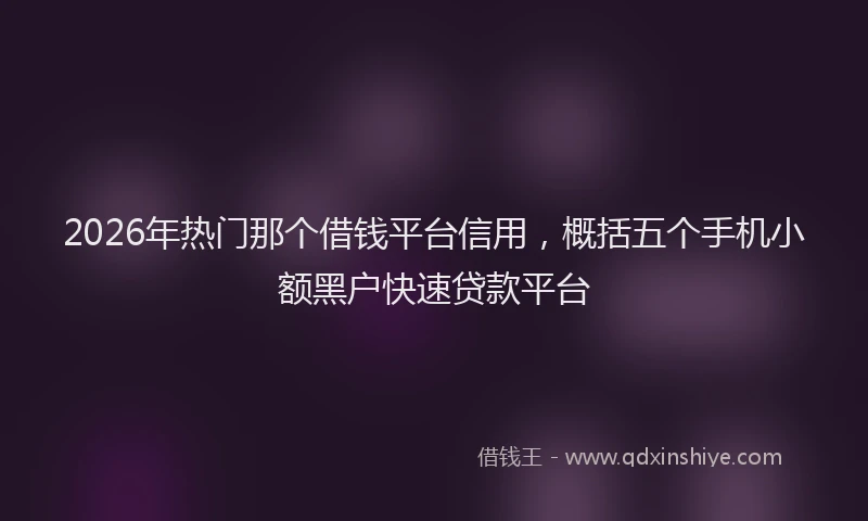 2026年热门那个借钱平台信用，概括五个手机小额黑户快速贷款平台