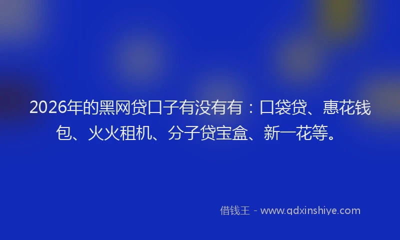 2026年的黑网贷口子有没有有：口袋贷、惠花钱包、火火租机、分子贷宝盒、新一花等。