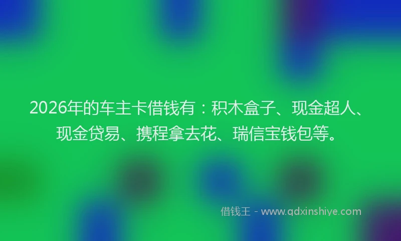 2026年的车主卡借钱有:积木盒子、现金超人、现金贷易、携程拿去花、瑞信宝钱包等。
