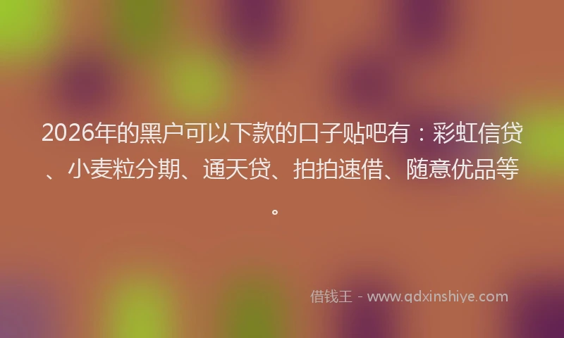 2026年的黑户可以下款的口子贴吧有：彩虹信贷、小麦粒分期、通天贷、拍拍速借、随意优品等。