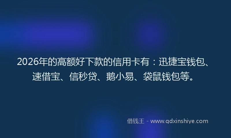 2026年的高额好下款的信用卡有：迅捷宝钱包、速借宝、信秒贷、鹅小易、袋鼠钱包等。