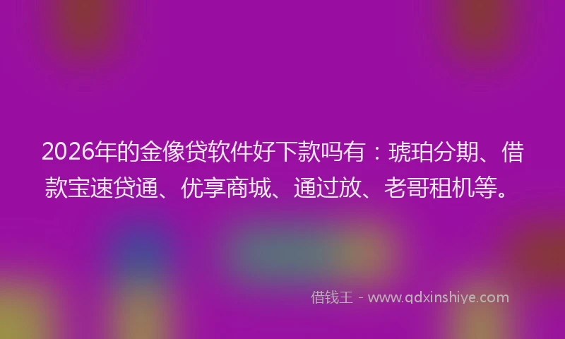 2026年的金像贷软件好下款吗有：琥珀分期、借款宝速贷通、优享商城、通过放、老哥租机等。