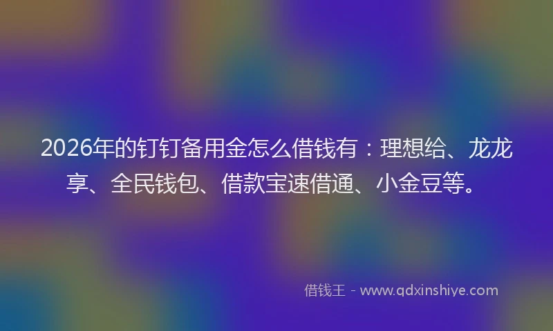2026年的钉钉备用金怎么借钱有：理想给、龙龙享、全民钱包、借款宝速借通、小金豆等。
