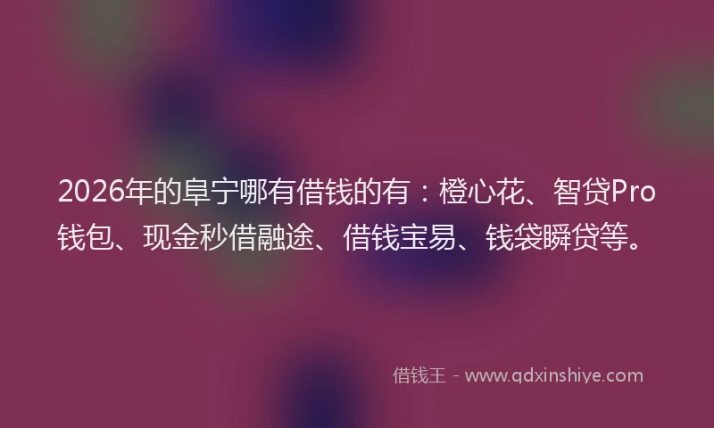 2026年的阜宁哪有借钱的有：橙心花、智贷Pro钱包、现金秒借融途、借钱宝易、钱袋瞬贷等。