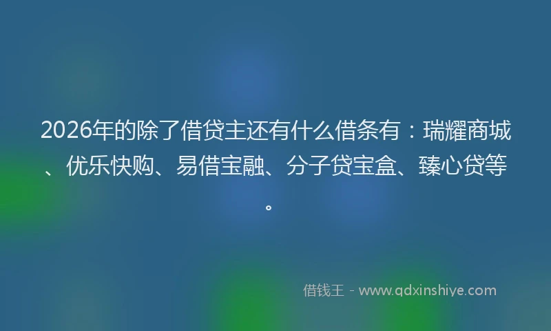 2026年的除了借贷主还有什么借条有：瑞耀商城、优乐快购、易借宝融、分子贷宝盒、臻心贷等。