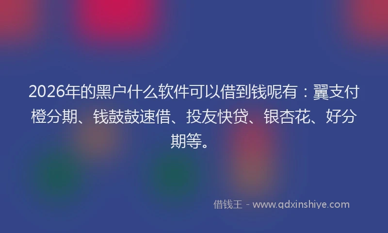 2026年的黑户什么软件可以借到钱呢有：翼支付橙分期、钱鼓鼓速借、投友快贷、银杏花、好分期等。