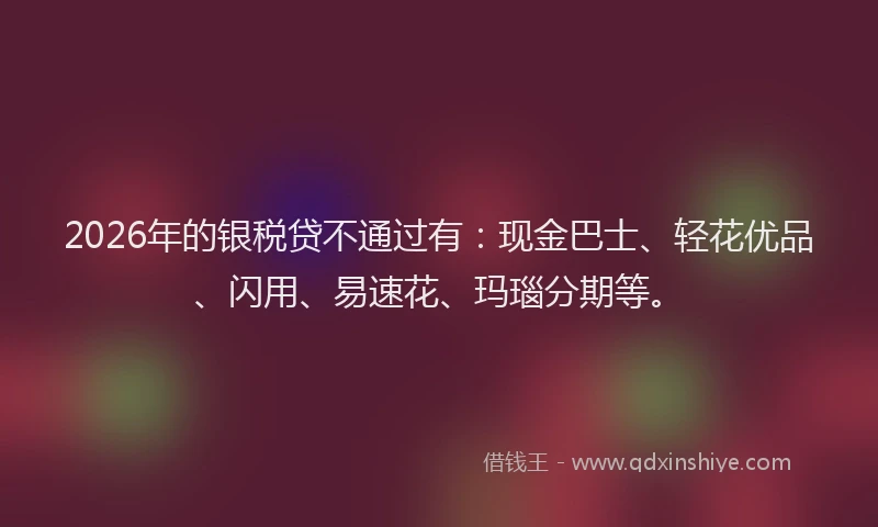 2026年的银税贷不通过有：现金巴士、轻花优品、闪用、易速花、玛瑙分期等。