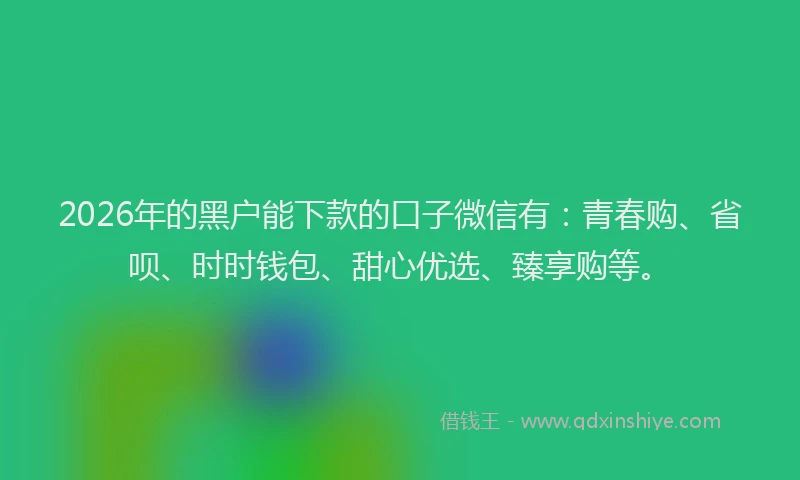 2026年的黑户能下款的口子微信有：青春购、省呗、时时钱包、甜心优选、臻享购等。
