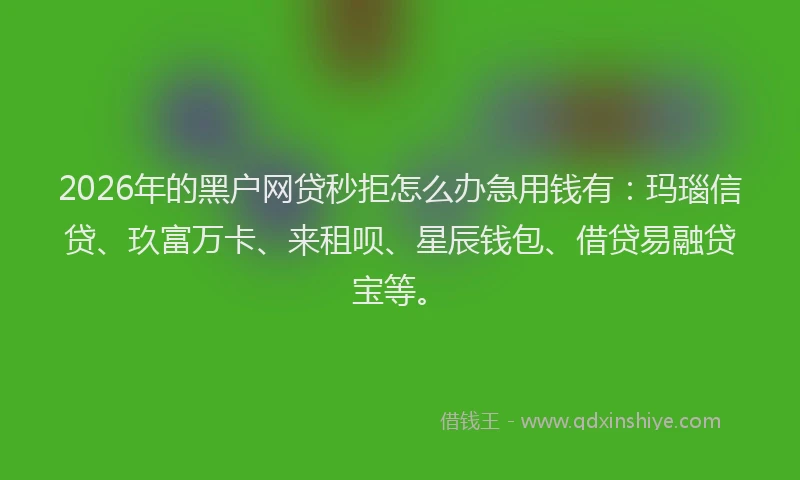 2026年的黑户网贷秒拒怎么办急用钱有：玛瑙信贷、玖富万卡、来租呗、星辰钱包、借贷易融贷宝等。