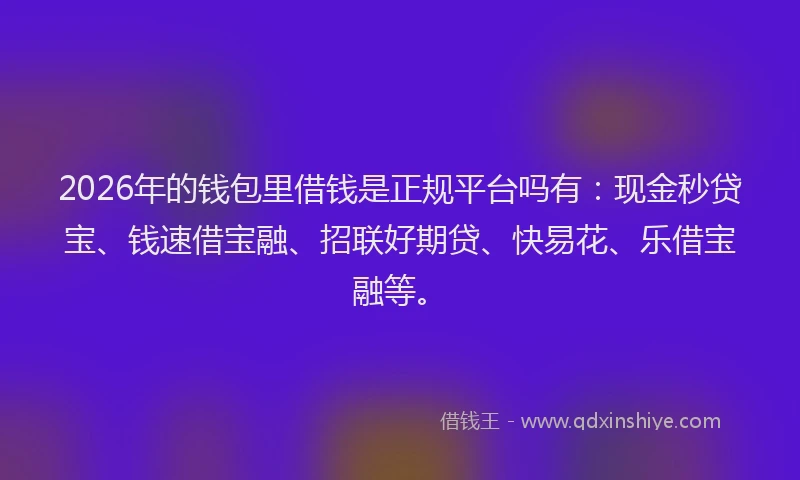 2026年的钱包里借钱是正规平台吗有：现金秒贷宝、钱速借宝融、招联好期贷、快易花、乐借宝融等。