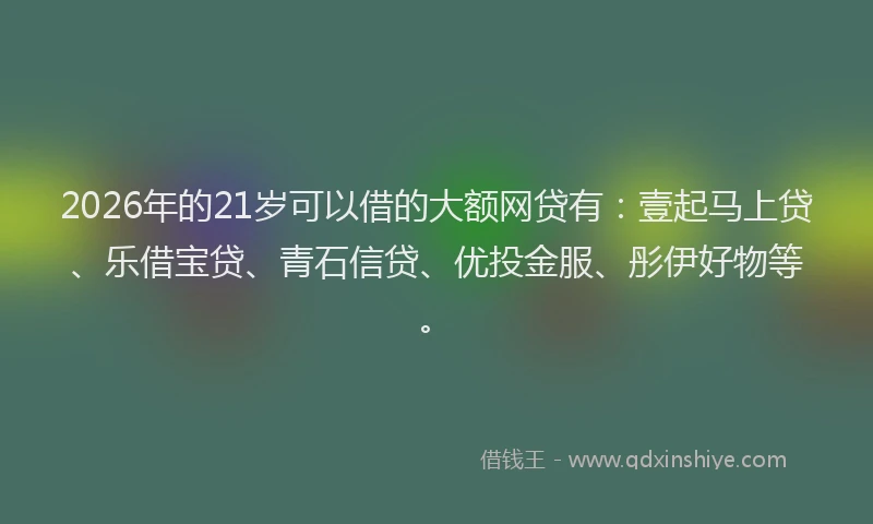 2026年的21岁可以借的大额网贷有：壹起马上贷、乐借宝贷、青石信贷、优投金服、彤伊好物等。